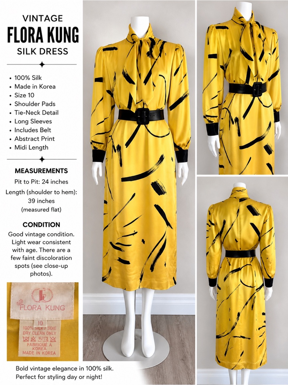 Yellow & Black Abstract Print Satin Dress